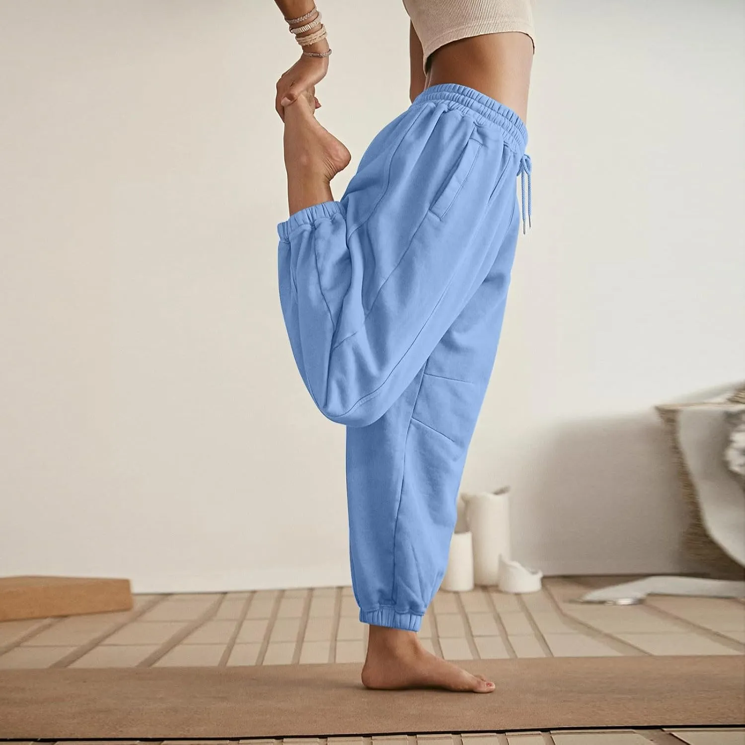 Baggy Sweatpants for Women Slim Fit Fall Jogger Pants High Waist Drawstring Fashion Trousers Petite with Pocket