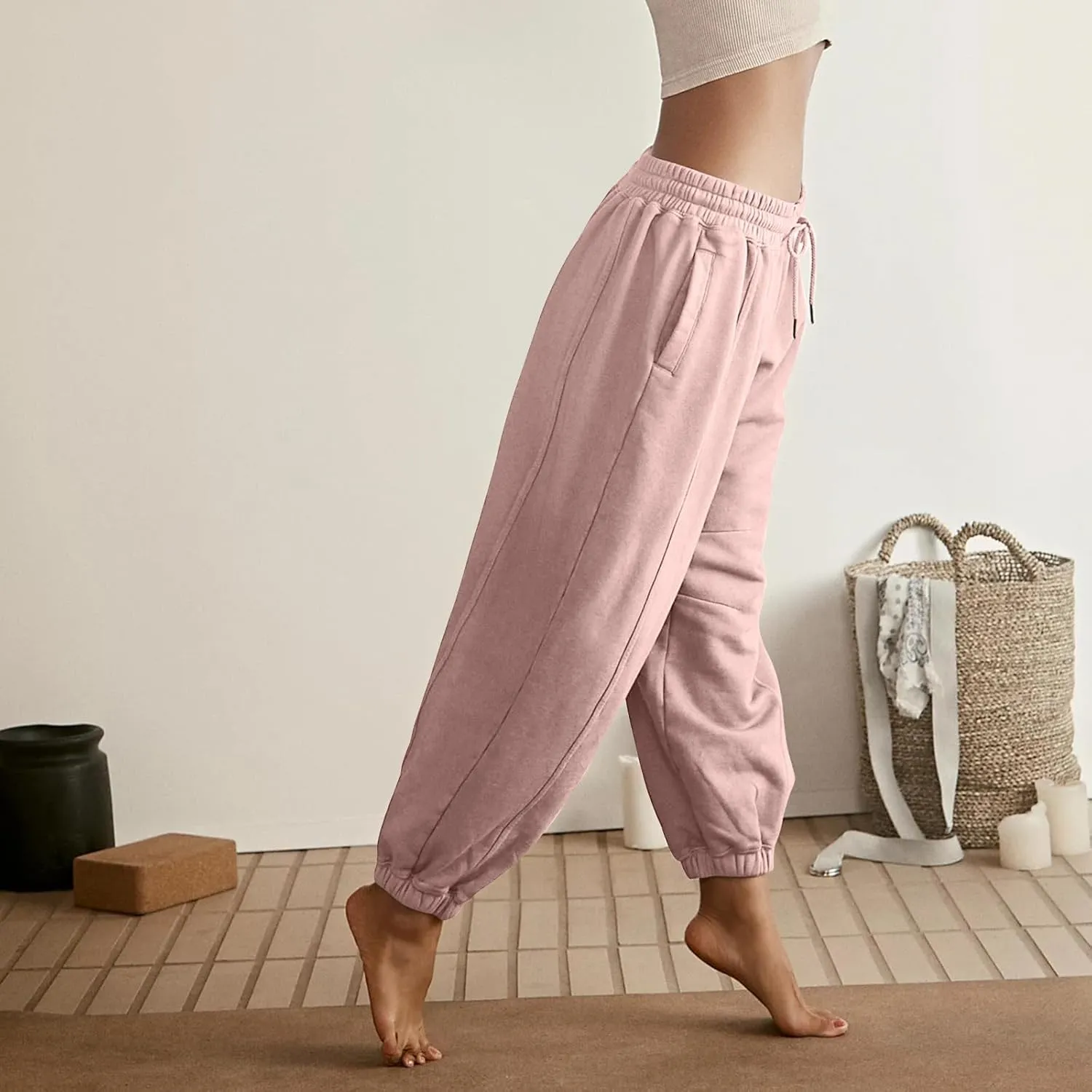 Baggy Sweatpants for Women Slim Fit Fall Jogger Pants High Waist Drawstring Fashion Trousers Petite with Pocket