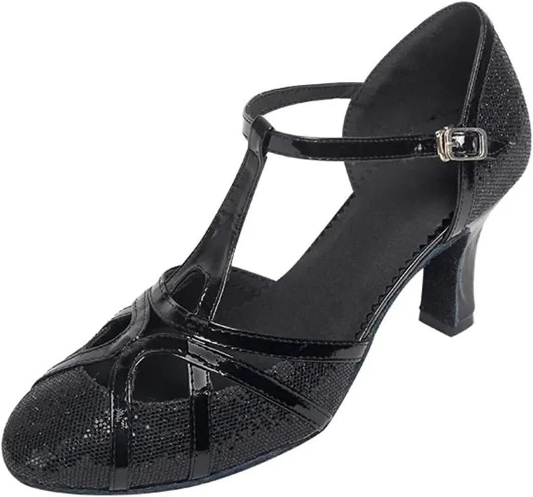 Ballroom Dance Shoes For Women Glitter Closed Toe Modern Shoe Salsa Ballroom Tango Latin Shoes For Girls Shoes Sandals(Black 7 cm,36)