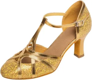 Ballroom Dance Shoes For Women Glitter Closed Toe Modern Shoe Salsa Ballroom Tango Latin Shoes For Girls Shoes Sandals(Gold 7 cm,34)