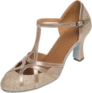 Ballroom Dance Shoes For Women Glitter Closed Toe Modern Shoe Salsa Ballroom Tango Latin Shoes For Girls Shoes Sandals(Khaki 7 cm,34)