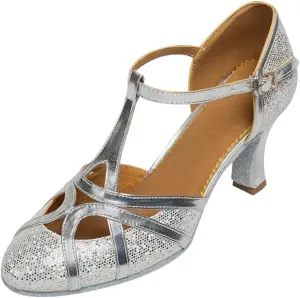 Ballroom Dance Shoes For Women Glitter Closed Toe Modern Shoe Salsa Ballroom Tango Latin Shoes For Girls Shoes Sandals(Silver 5 cm,35)