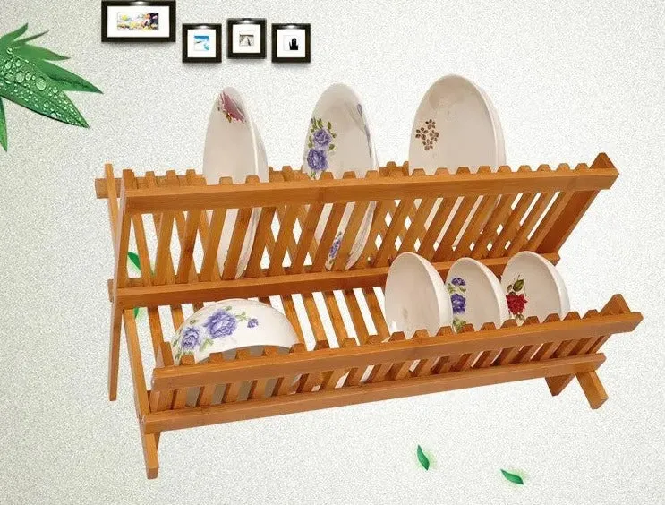 Bamboo Wooden Dish Rack Foldable Kitchen Drying Bowl Holder Plate Holder BKW05