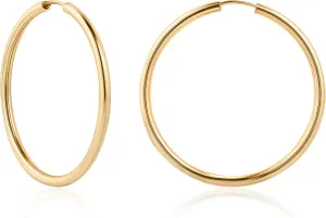 Barzel 18K Gold Plated Endless Hoop Earrings, 3mm Thick, Varying Sizes 40-70mm, High Polish Finish, Tarnish Free