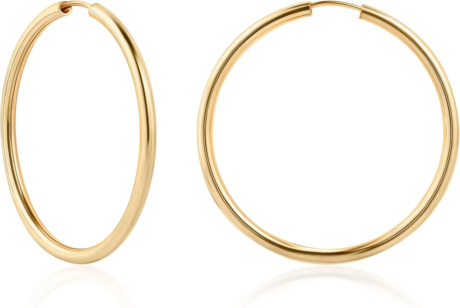 Barzel 18K Gold Plated Endless Hoop Earrings, 3mm Thick, Varying Sizes 40-70mm, High Polish Finish, Tarnish Free
