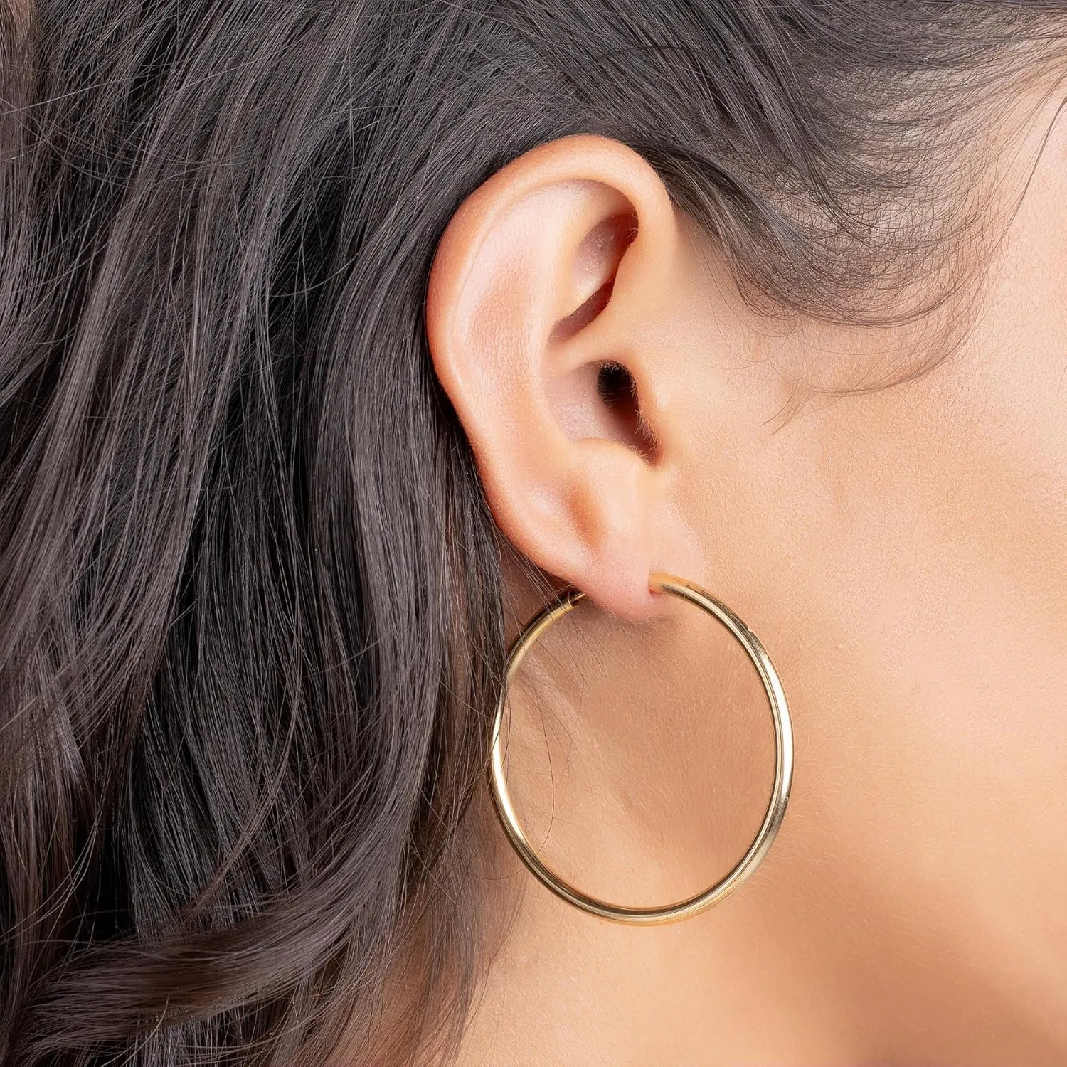 Barzel 18K Gold Plated Endless Hoop Earrings, 3mm Thick, Varying Sizes 40-70mm, High Polish Finish, Tarnish Free
