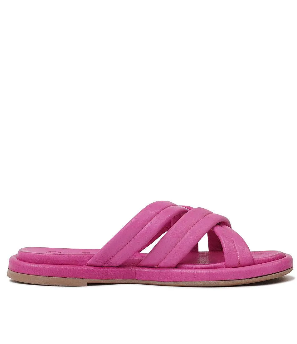Beach Fuchsia Leather Slides