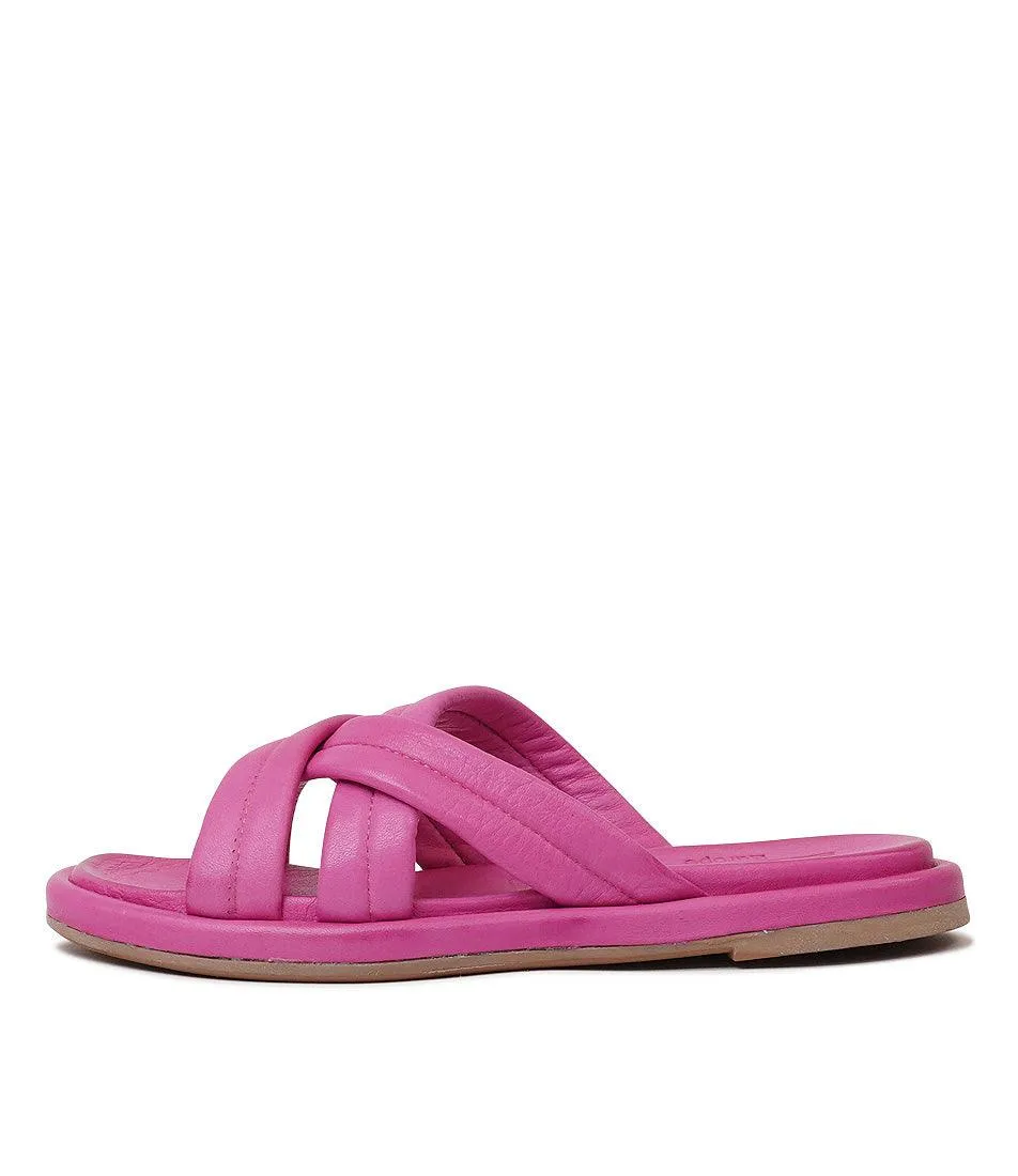Beach Fuchsia Leather Slides