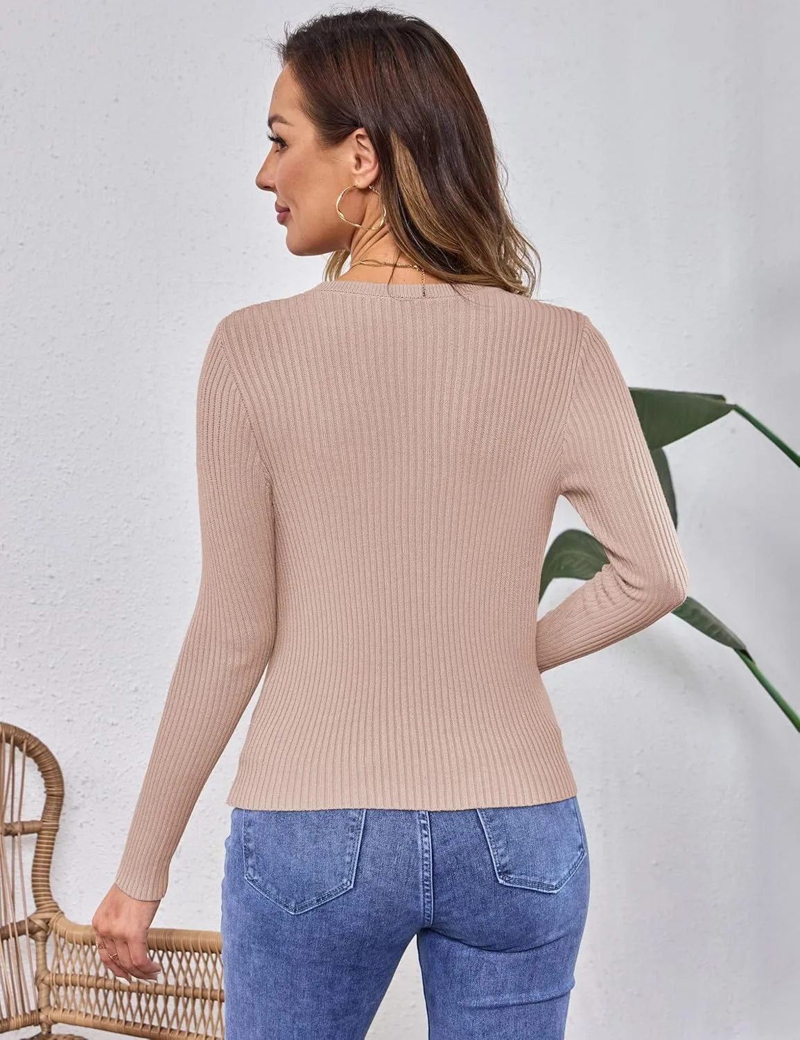 Beecarchil Women's Cardigan Sweaters Casual Button Open Front Long Sleeve V Neck Knit Lightweight Cardigans for Women