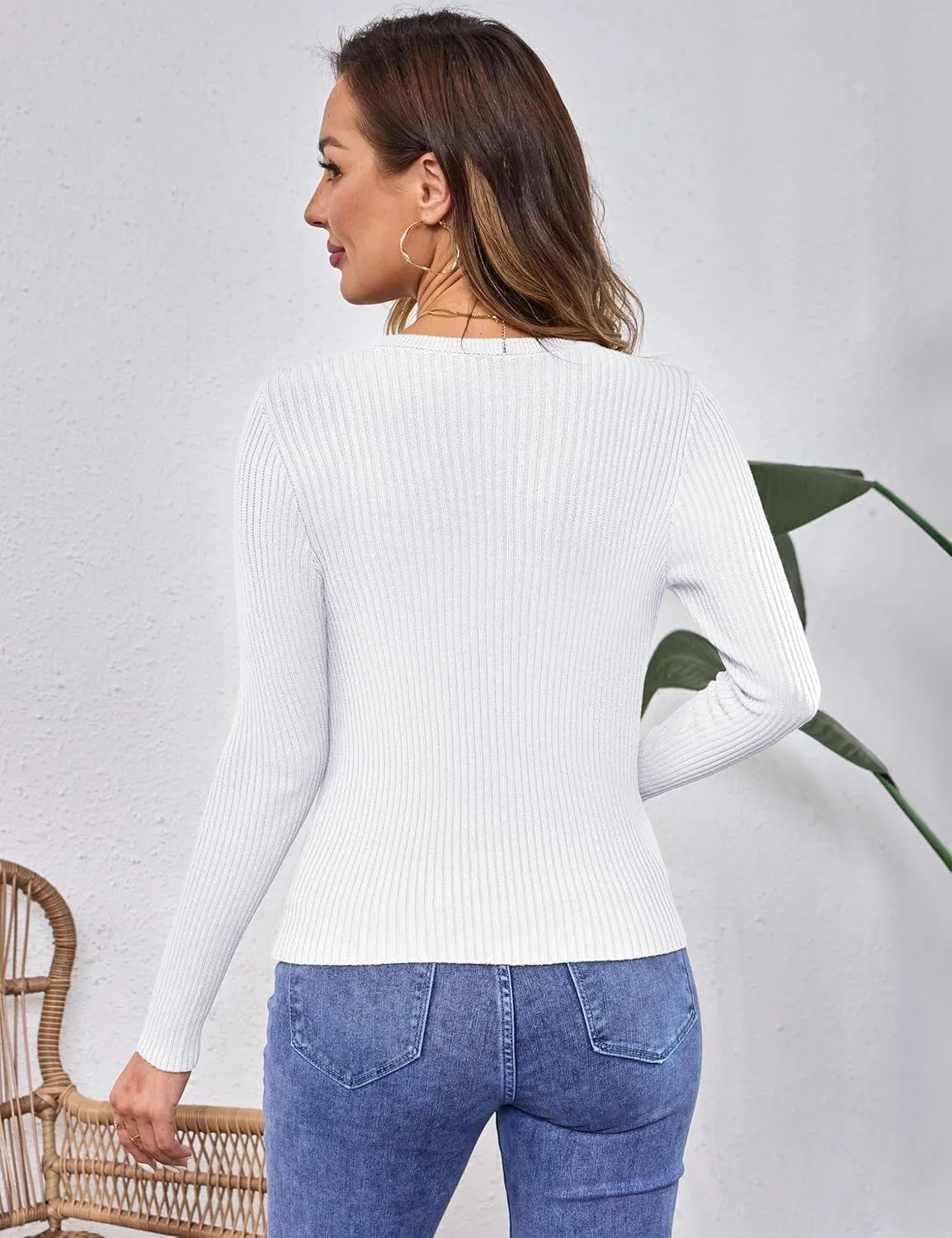 Beecarchil Women's Cardigan Sweaters Casual Button Open Front Long Sleeve V Neck Knit Lightweight Cardigans for Women