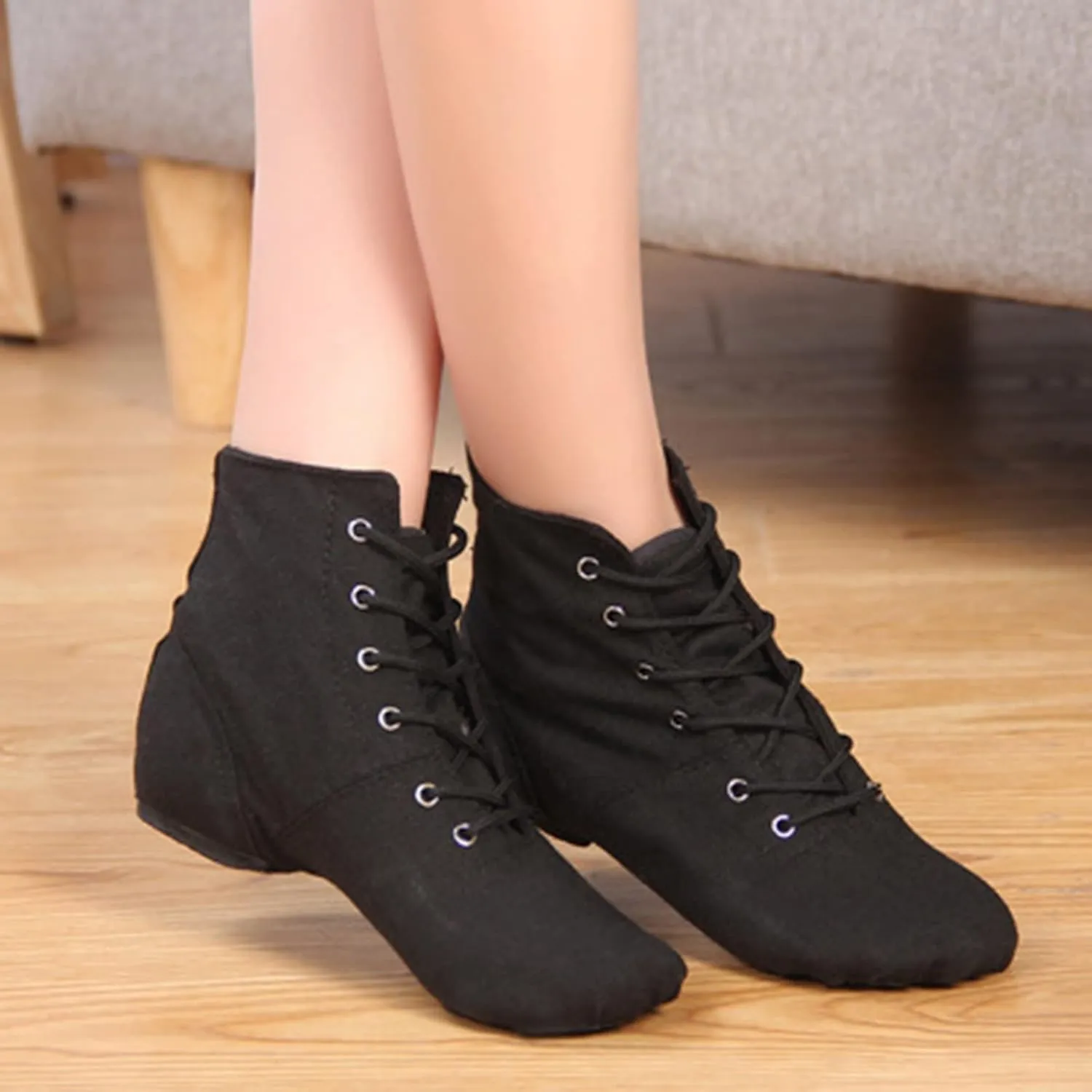 Big Girls Ballet Shoes High Top Lace up Performance Indoor Yoga Dance Shoes Girls Stretch Split Sole Canvas Shoes