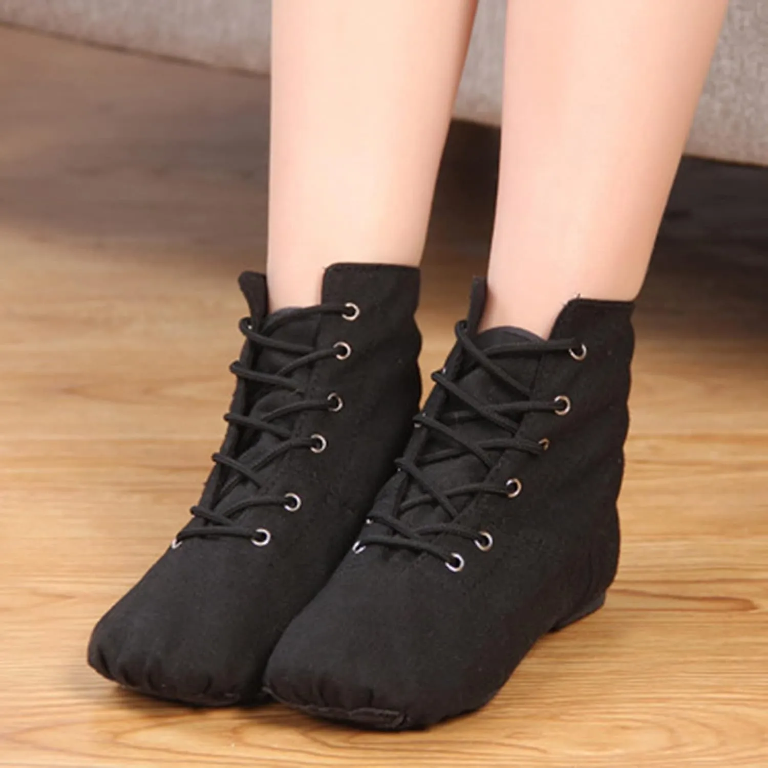 Big Girls Ballet Shoes High Top Lace up Performance Indoor Yoga Dance Shoes Girls Stretch Split Sole Canvas Shoes