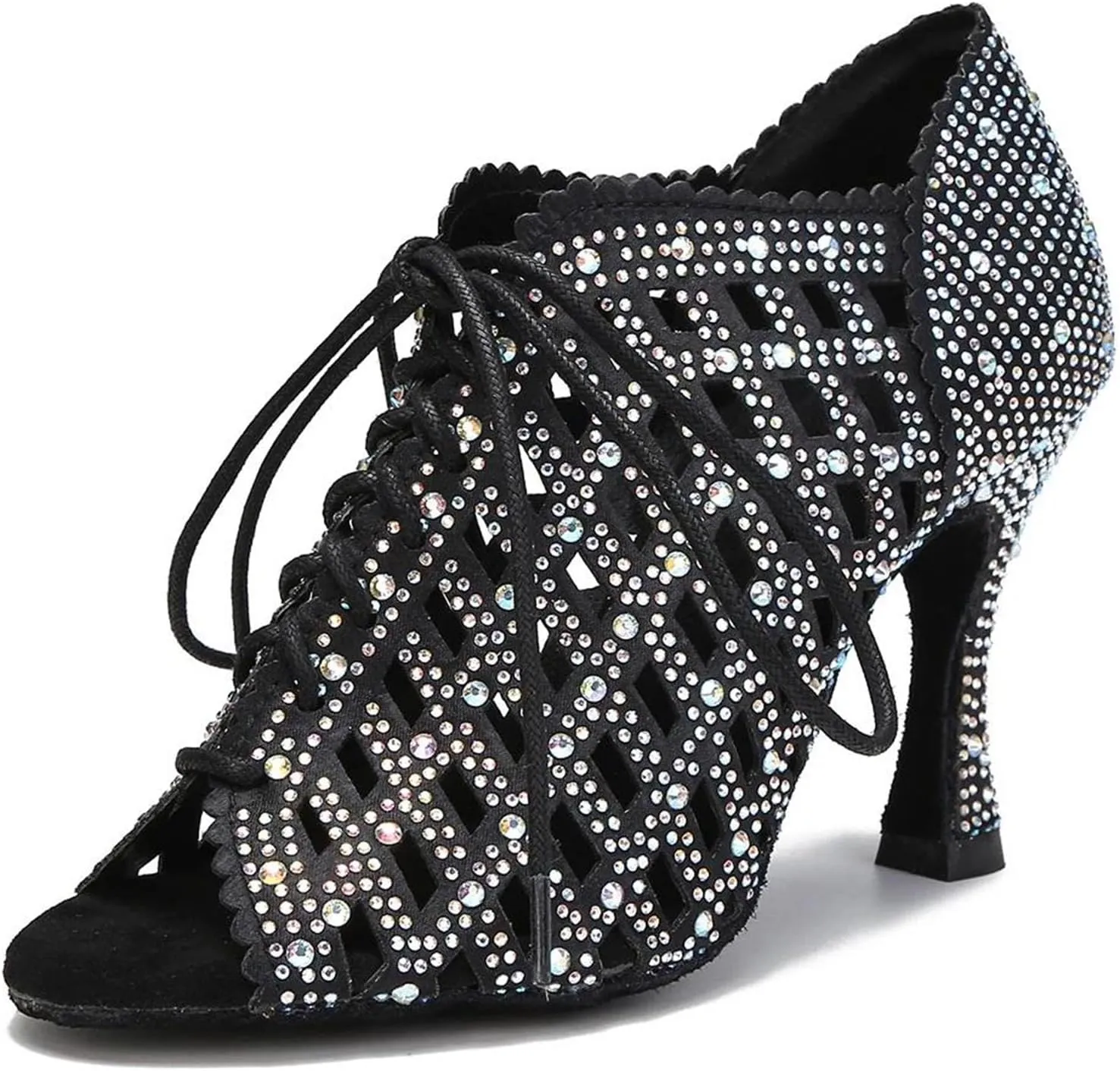 Black Latin Dance Shoes - Soft Bottom Sandals with 9CM (3.54") Heels for Ballroom, Salsa Training, Party