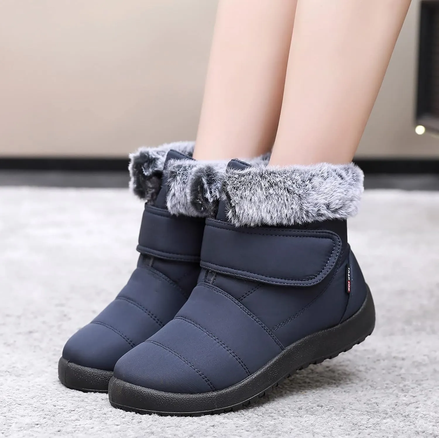 Black Snow Boots for Women Mid Calf Snow Boot Women Winter Dress Shoes for Women Waterproof Snow Boots for Winter Fashion for Women Botas De Invierno Para Mujer Pie Ancho