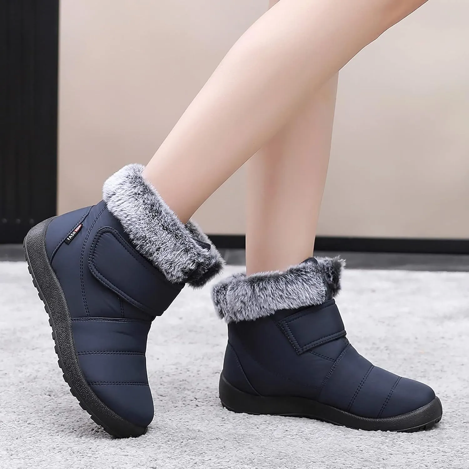 Black Snow Boots for Women Mid Calf Snow Boot Women Winter Dress Shoes for Women Waterproof Snow Boots for Winter Fashion for Women Botas De Invierno Para Mujer Pie Ancho