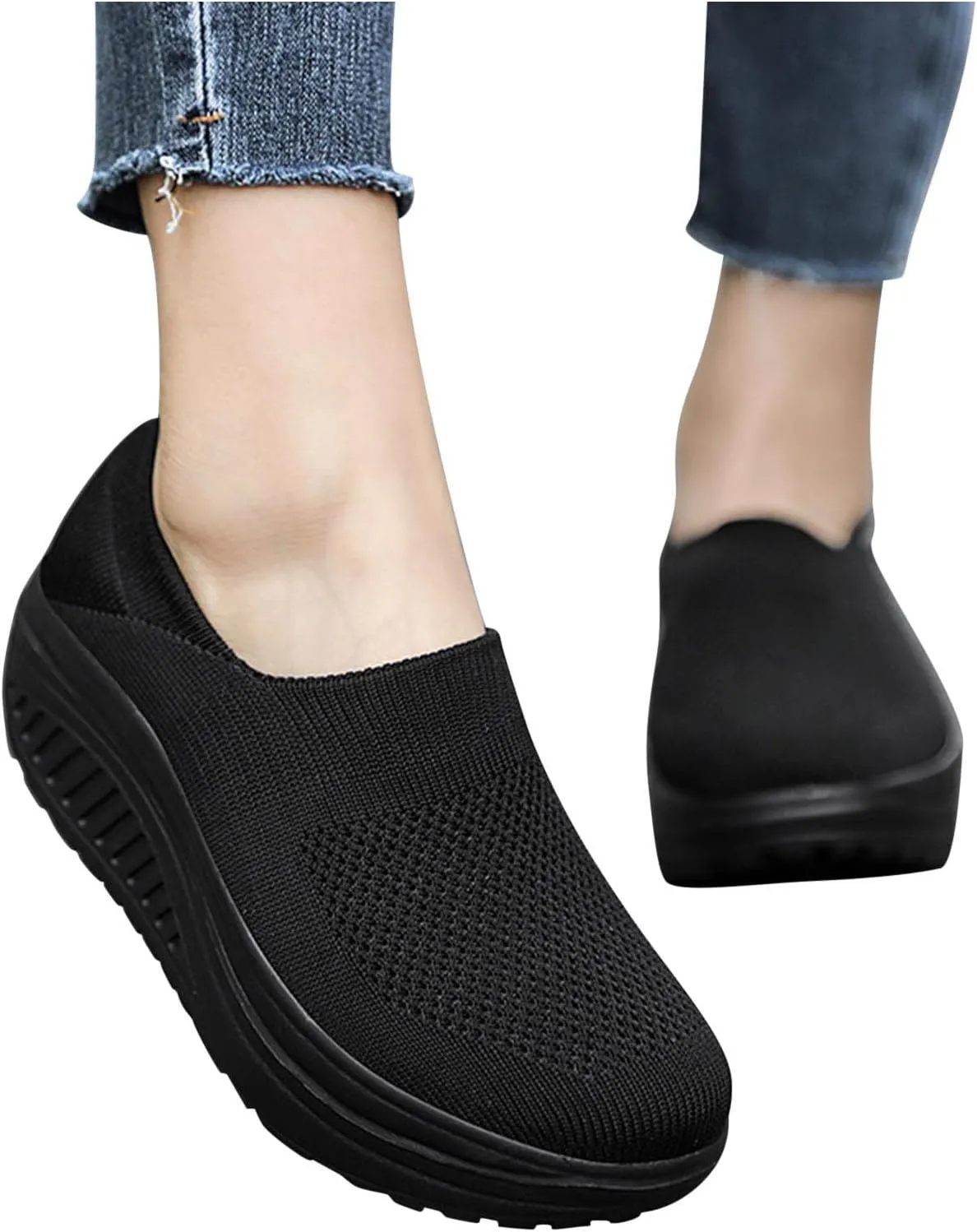 Black Walking Shoes Women Casual Mesh Breathable Sneakers Lightweight Sports Hiking Shoe Slip on Jogging Workout Sneaker Footwear