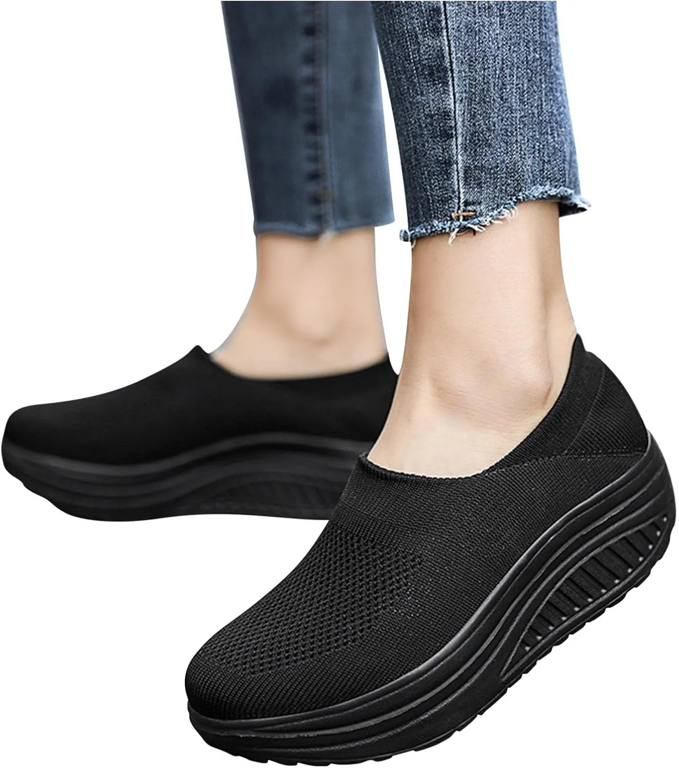 Black Walking Shoes Women Casual Mesh Breathable Sneakers Lightweight Sports Hiking Shoe Slip on Jogging Workout Sneaker Footwear