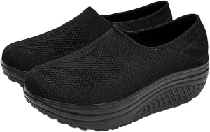 Black Walking Shoes Women Casual Mesh Breathable Sneakers Lightweight Sports Hiking Shoe Slip on Jogging Workout Sneaker Footwear