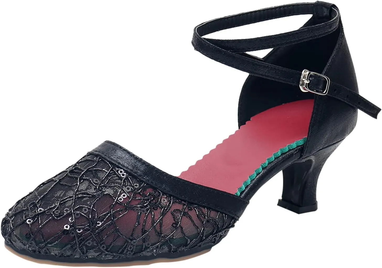 Block Heels for Women Latin Dance Shoes Chunky Heeled Ballroom Tango Strappy Heels Party Sequin Dance Shoes