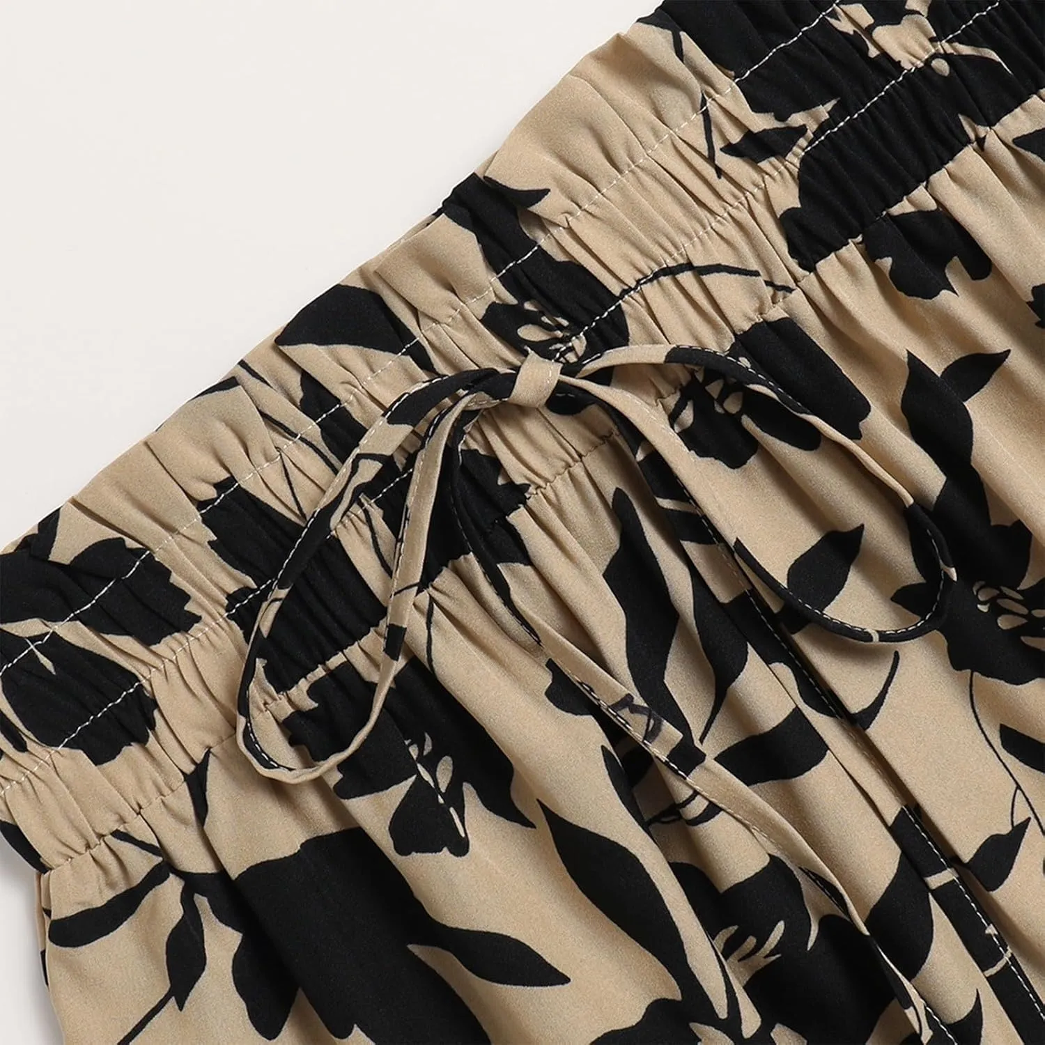 Boho Midi Skirts for Women High Waisted Drawstring A Line Flowy Floral Tiered Skirt Summer Beach Swing Skater Skirt