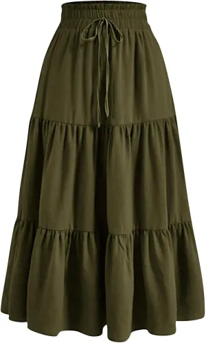 Boho Skirt Maxi Spring Flowy Boho Comfy Tiered Western Midi Skirt