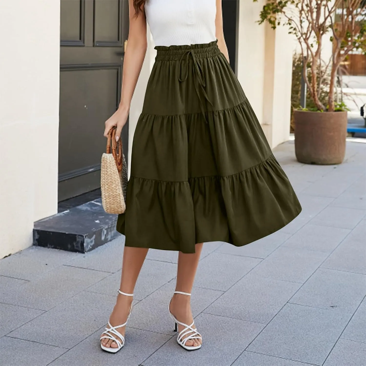 Boho Skirt Maxi Spring Flowy Boho Comfy Tiered Western Midi Skirt