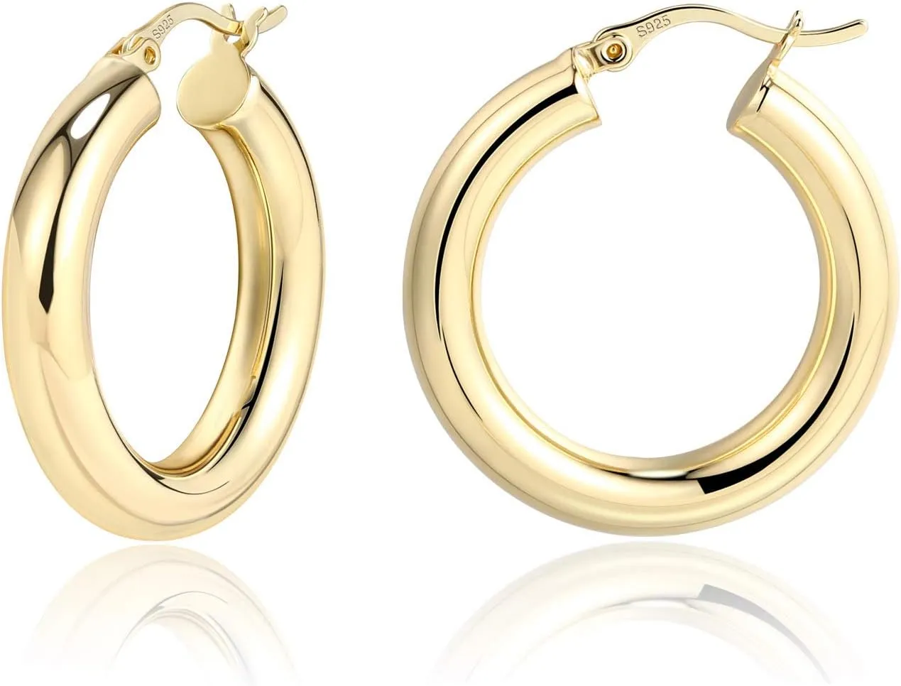 BOUTIQUELOVIN 14K Gold Plated Hoop Earrings for Women Hypoallergenic Thick Chunky Hoop Earrings Lightweight Tube Design