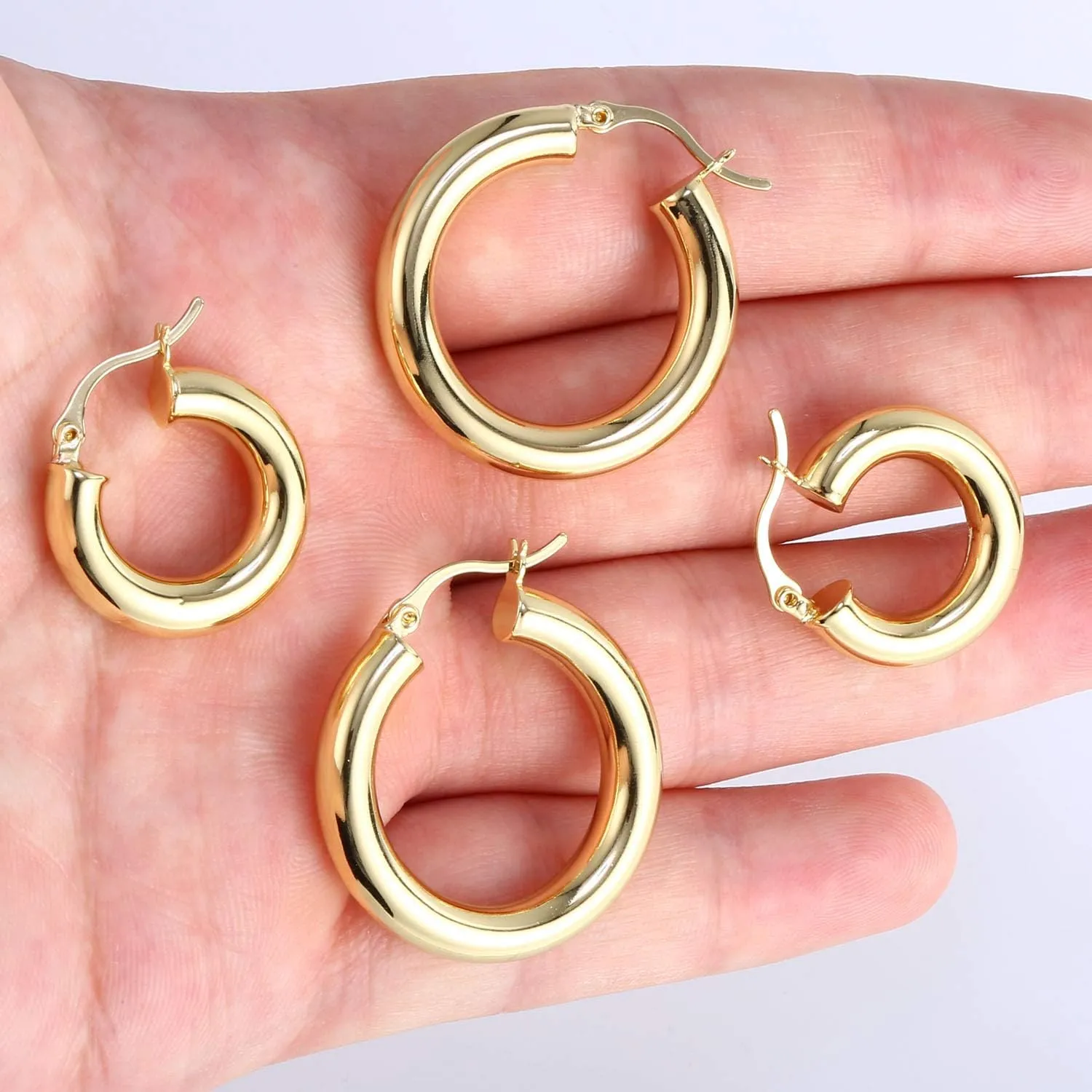 BOUTIQUELOVIN 14K Gold Plated Hoop Earrings for Women Hypoallergenic Thick Chunky Hoop Earrings Lightweight Tube Design