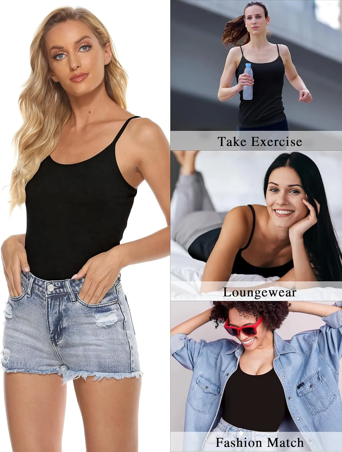 BQTQ 3 Pcs Womens Camisole Tank Top Spaghetti Strap Camisoles Ladies Undershirts