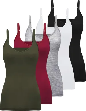 BQTQ 5 Pcs V Neck Camisole Tops for Women Spaghetti Strap Tank Top Womens Camisole Undershirt Slim Fitted Camisoles