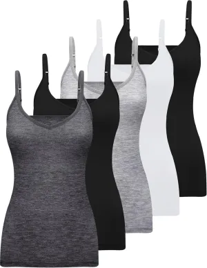 BQTQ 5 Pcs V Neck Camisole Tops for Women Spaghetti Strap Tank Top Womens Camisole Undershirt Slim Fitted Camisoles