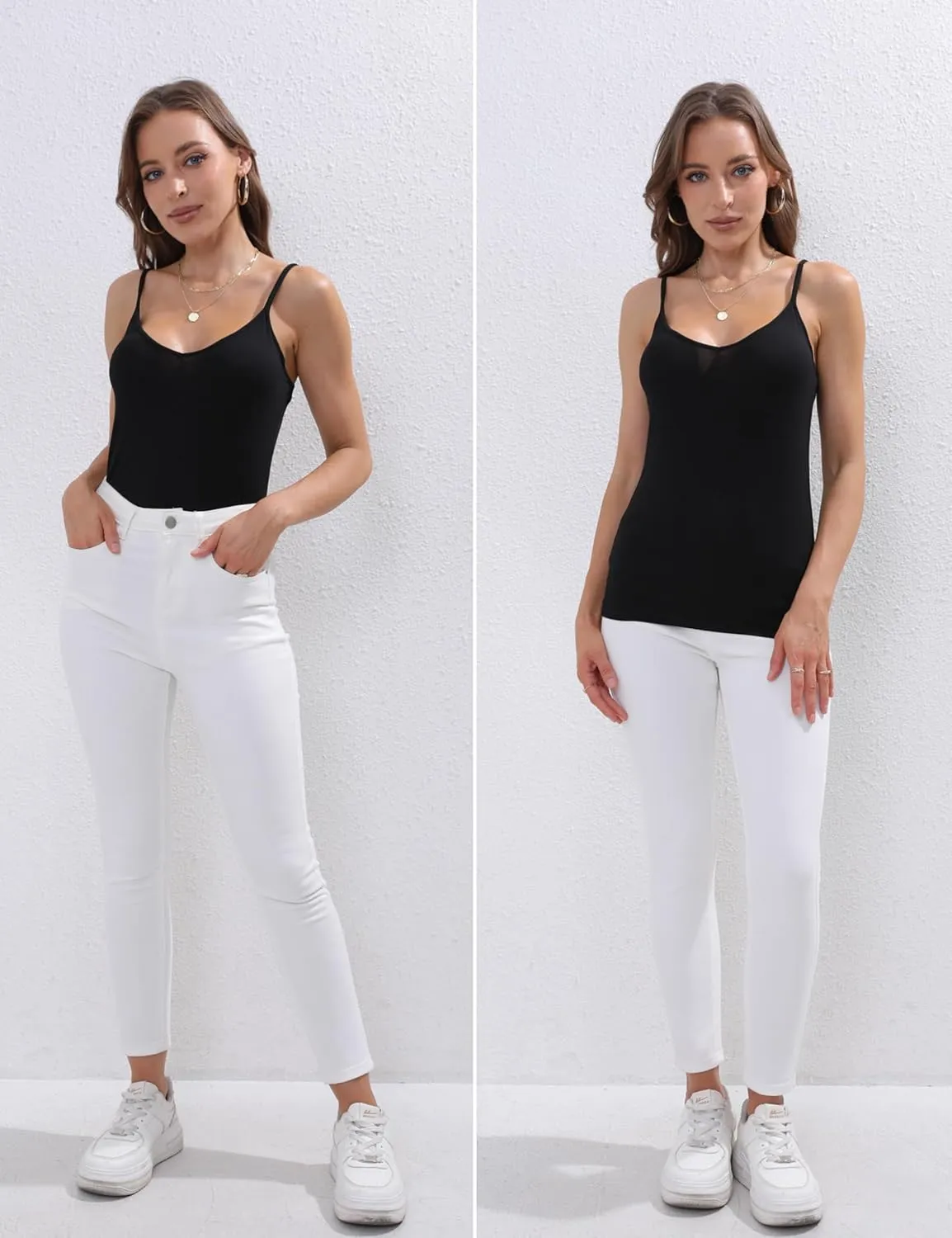 BQTQ 5 Pcs V Neck Camisole Tops for Women Spaghetti Strap Tank Top Womens Camisole Undershirt Slim Fitted Camisoles