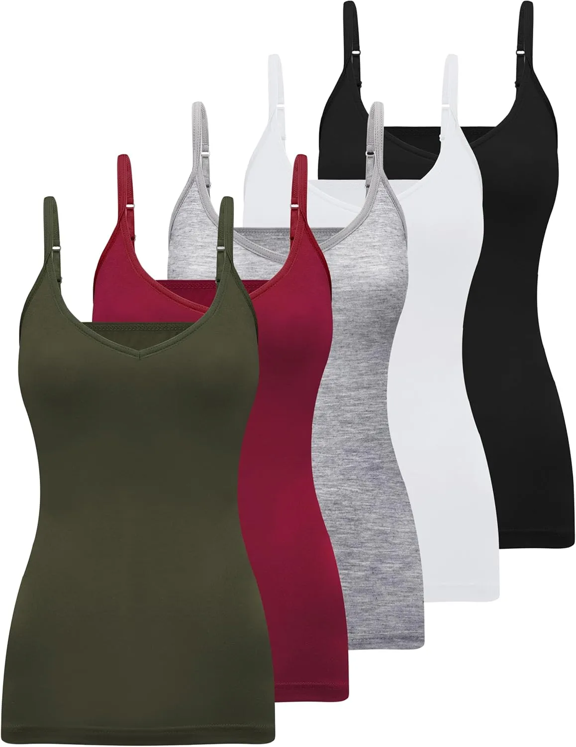 BQTQ 5 Pcs V Neck Camisole Tops for Women Spaghetti Strap Tank Top Womens Camisole Undershirt Slim Fitted Camisoles