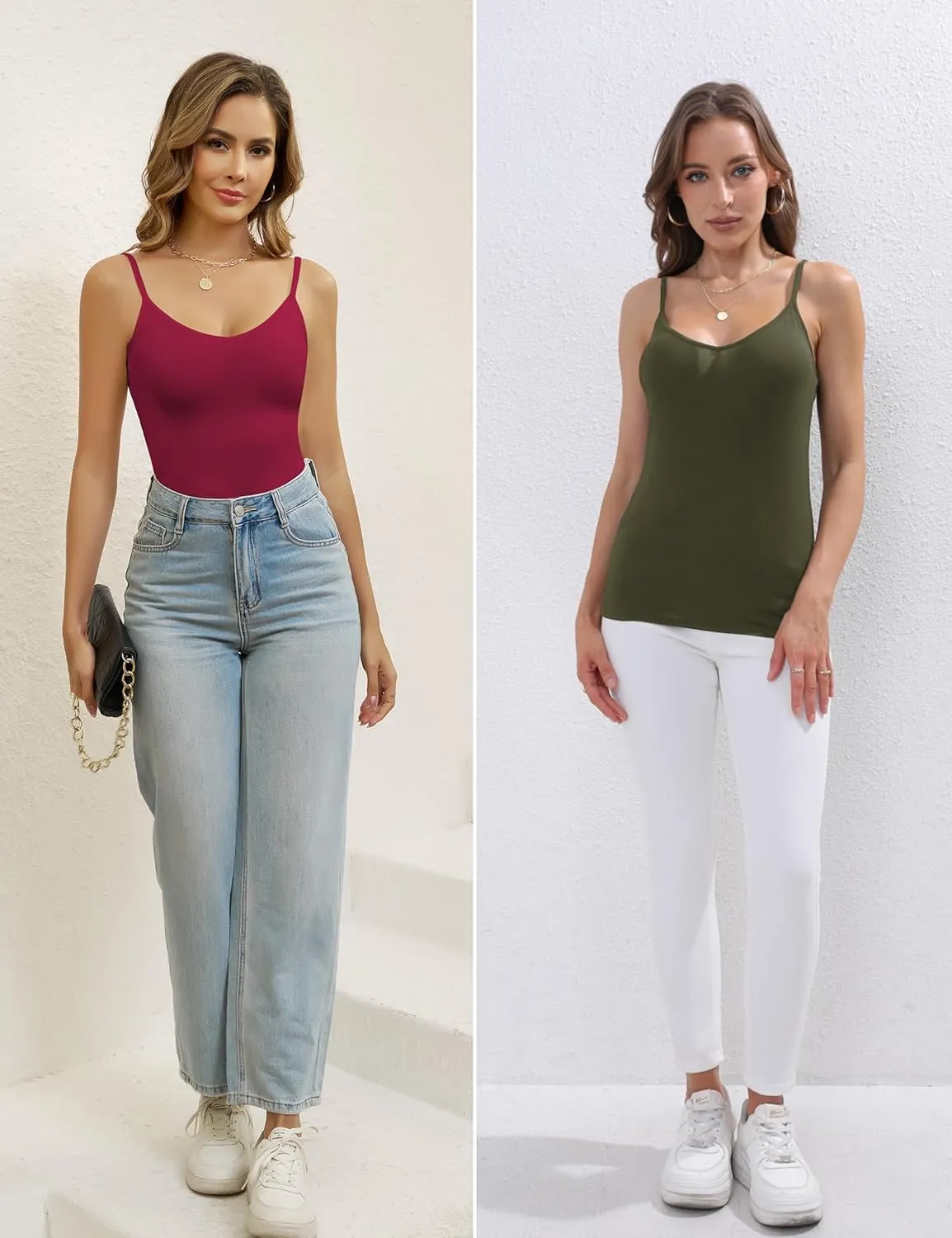 BQTQ 5 Pcs V Neck Camisole Tops for Women Spaghetti Strap Tank Top Womens Camisole Undershirt Slim Fitted Camisoles