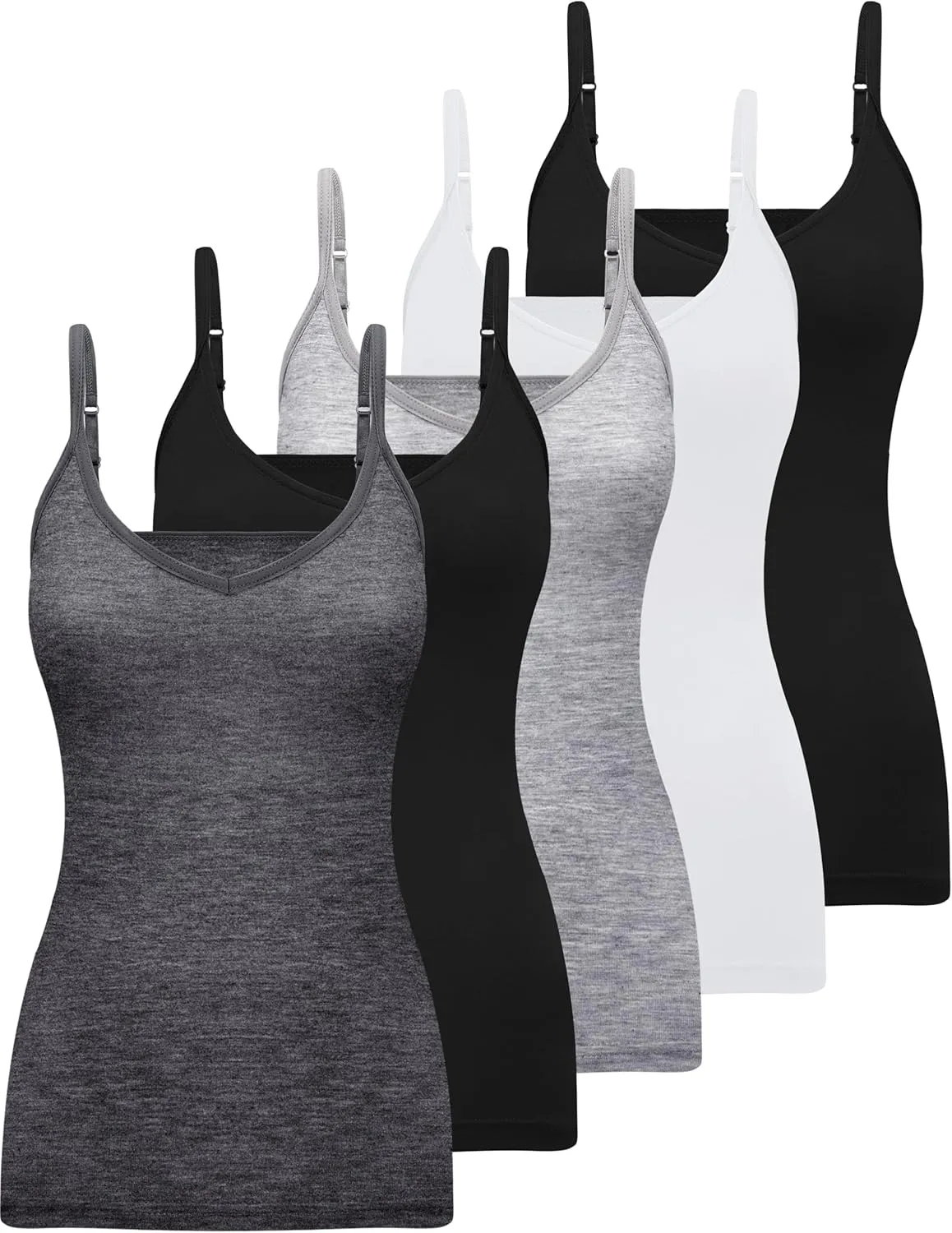BQTQ 5 Pcs V Neck Camisole Tops for Women Spaghetti Strap Tank Top Womens Camisole Undershirt Slim Fitted Camisoles