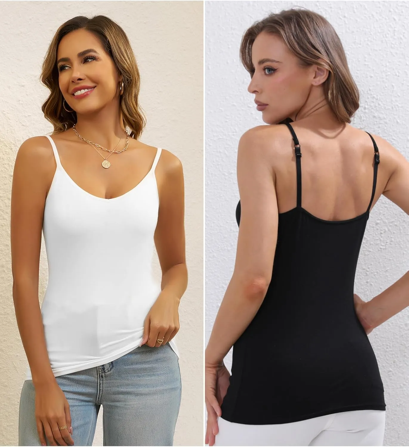 BQTQ 5 Pcs V Neck Camisole Tops for Women Spaghetti Strap Tank Top Womens Camisole Undershirt Slim Fitted Camisoles