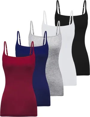 BQTQ 5 Pcs Womens Camisole Square Neck Camisoles Spaghetti Strap Camisole Slim Fitted Basic Camisole Top