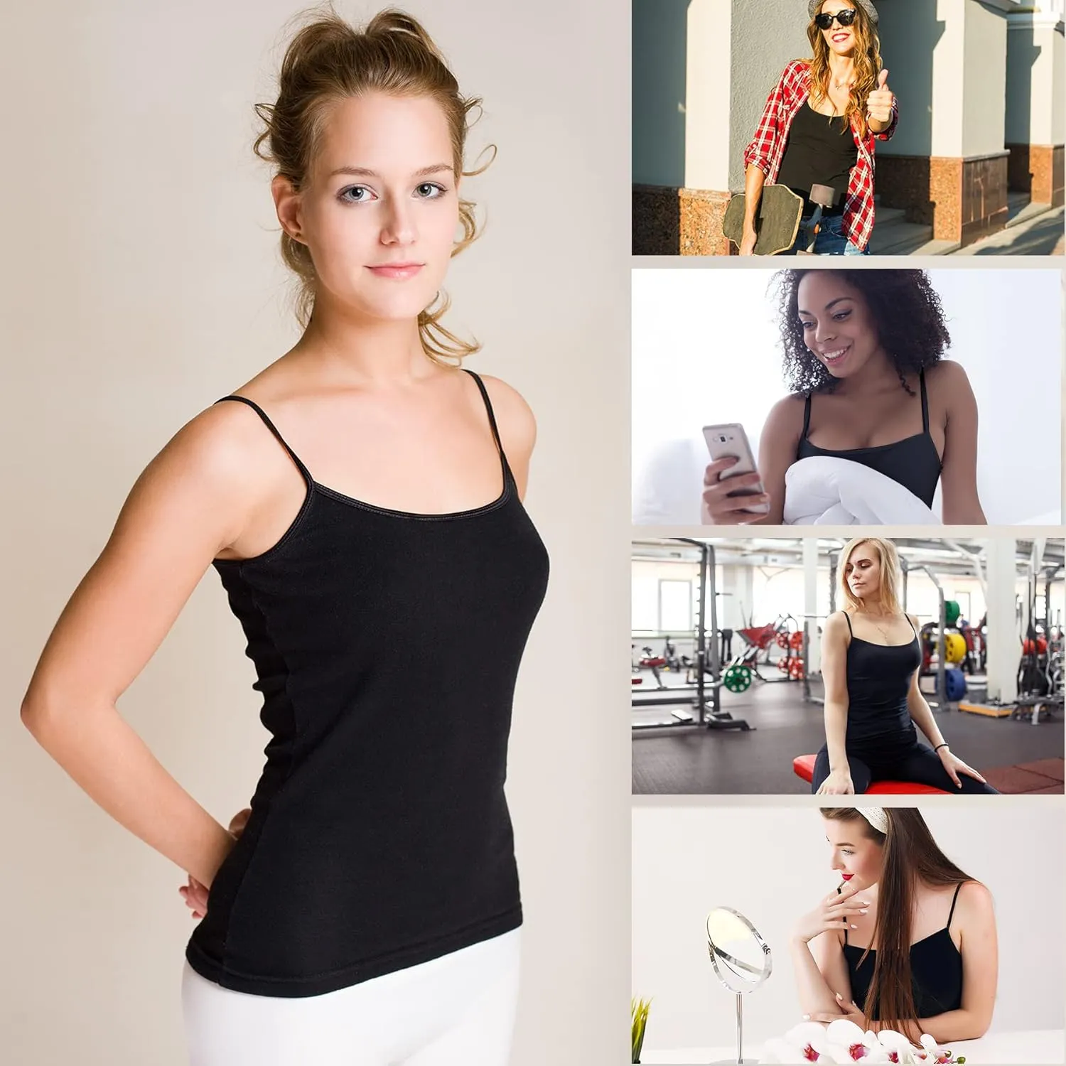 BQTQ 6 Pcs Women's Camisole Tops Undershirts Adjustable Spaghetti Strap Tank Top