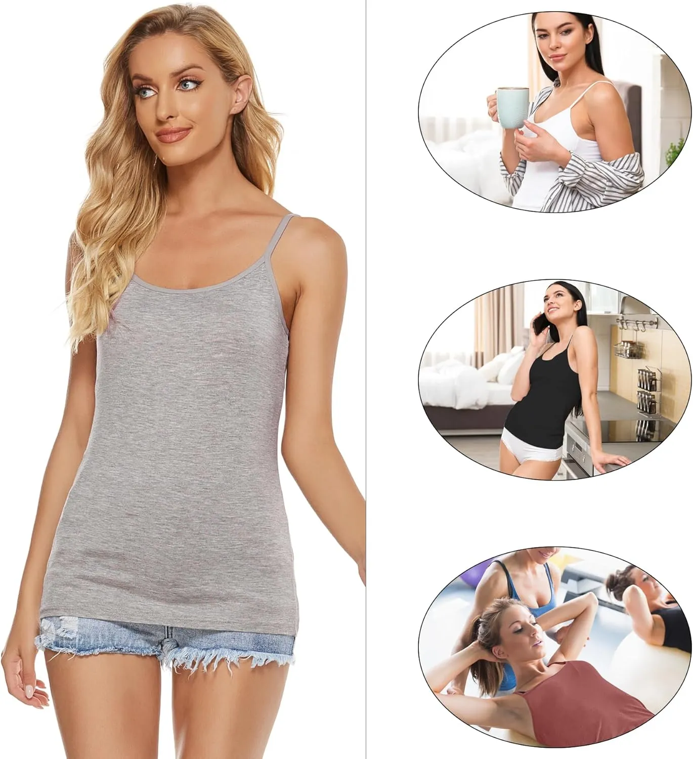 BQTQ 6 Pcs Women's Camisole Tops Undershirts Adjustable Spaghetti Strap Tank Top