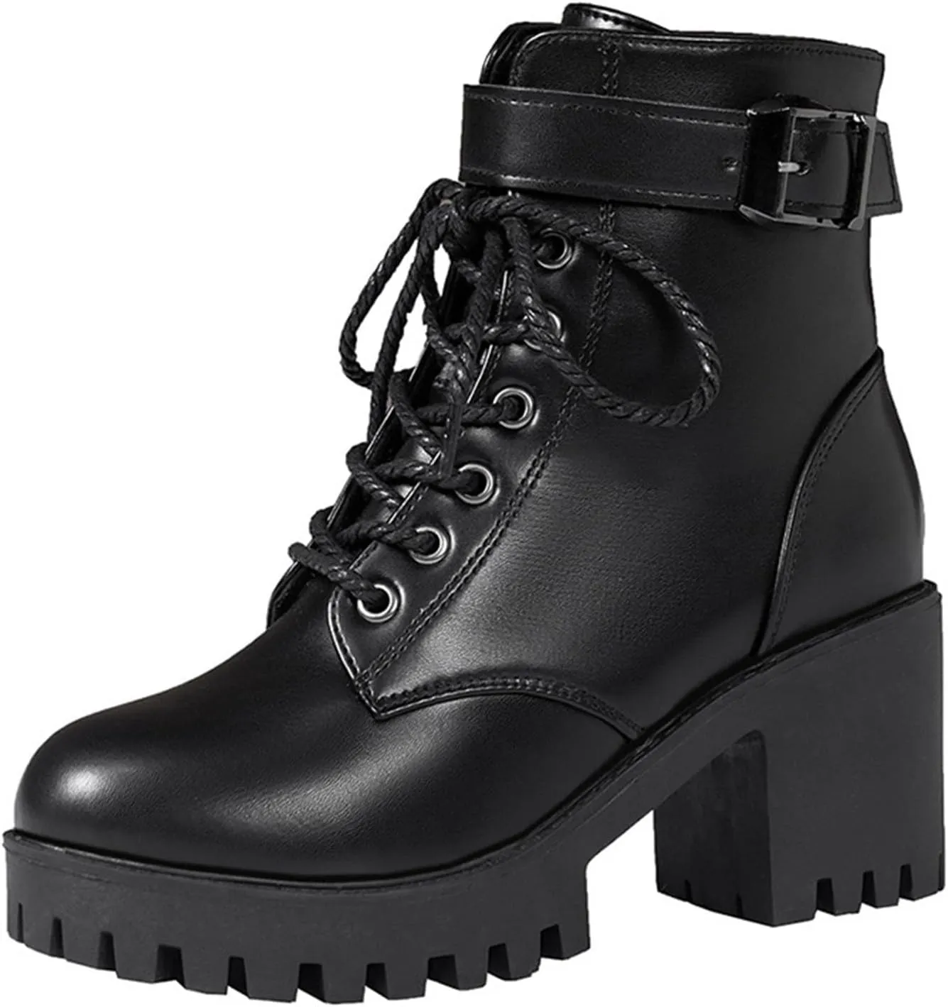 Brown Ankle Boots Botas Negras Para Mujer Women Leather Boots Women Wide Width Womens Leather Booties and Ankle Boots Women Lace Up Buckle Belt High Heels Platform Ankle Boots