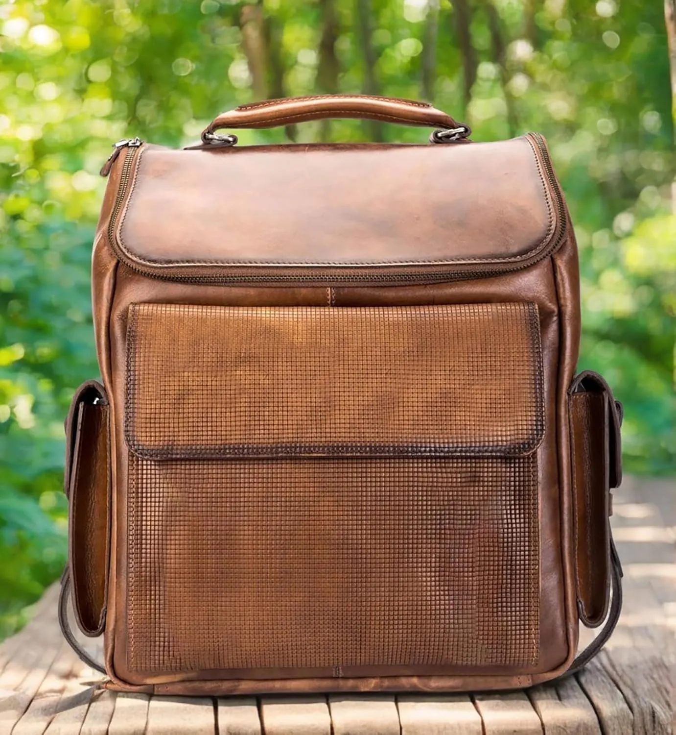 Brown Cowhide Leather Laptop Backpack - Genuine Leather Multipockets Carry On Multipurpose Shoulder Travel Bag Backpack