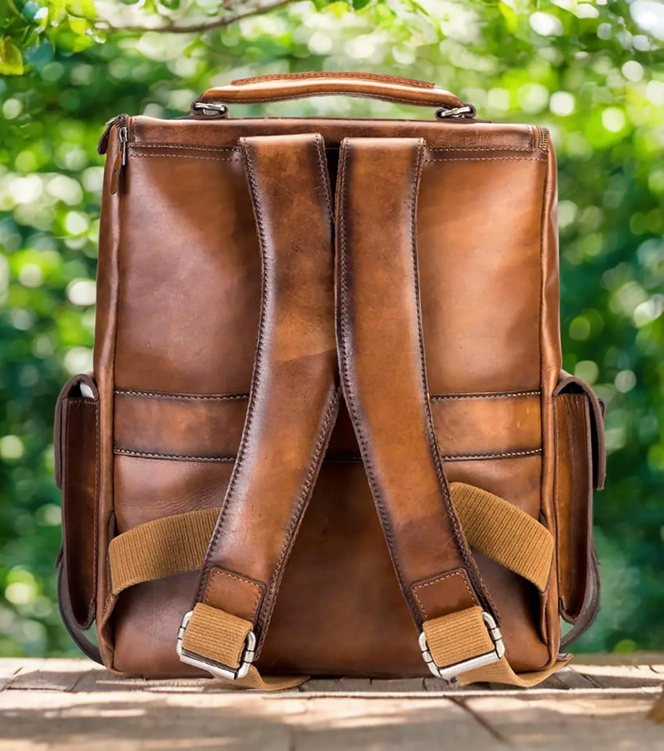 Brown Cowhide Leather Laptop Backpack - Genuine Leather Multipockets Carry On Multipurpose Shoulder Travel Bag Backpack