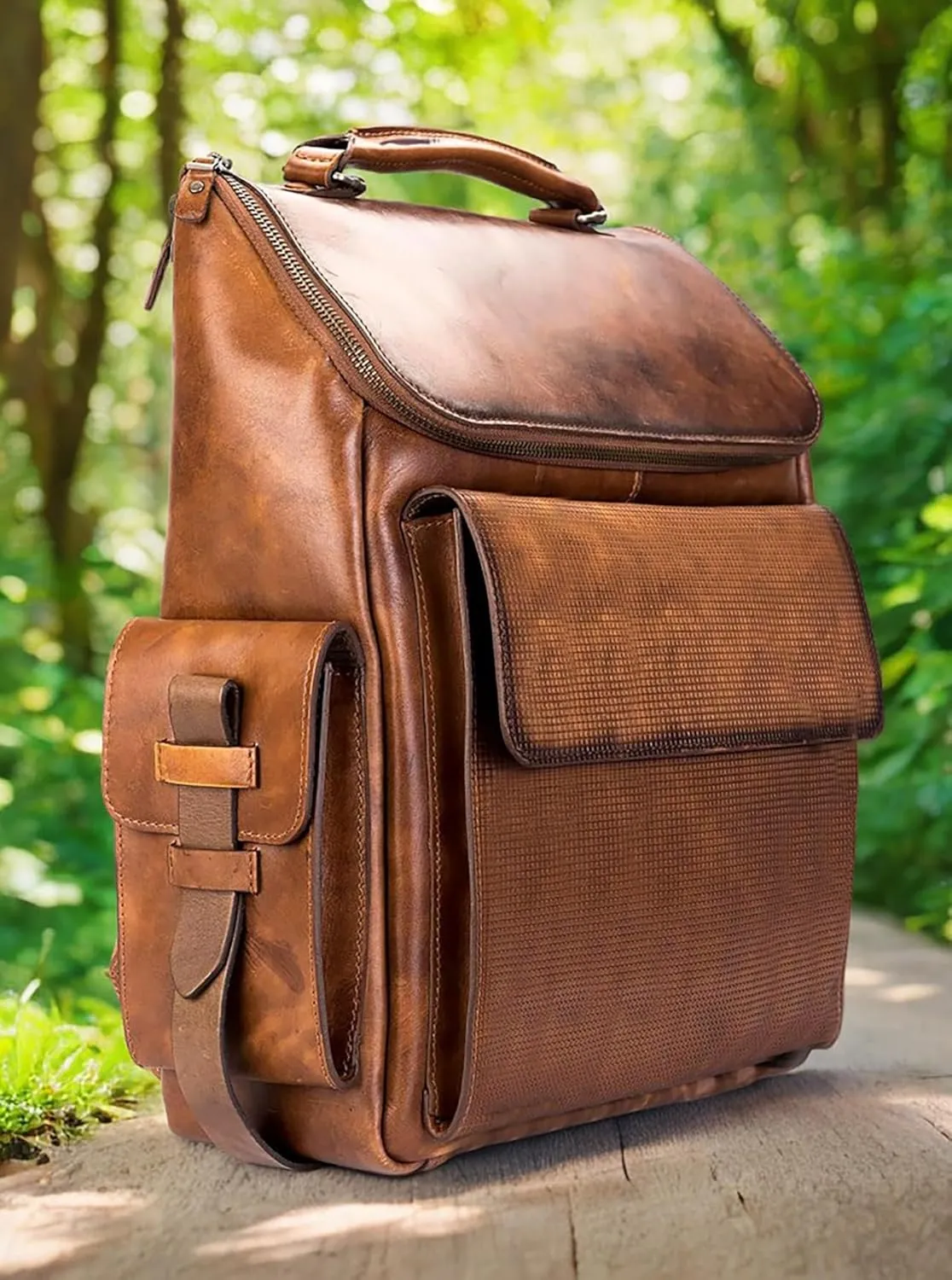 Brown Cowhide Leather Laptop Backpack - Genuine Leather Multipockets Carry On Multipurpose Shoulder Travel Bag Backpack