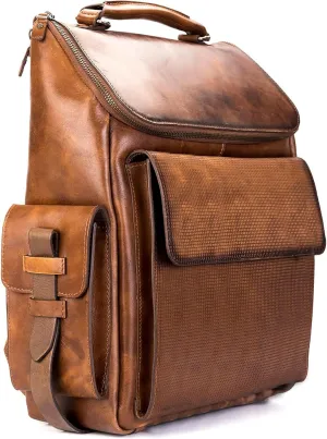 Brown Cowhide Leather Laptop Backpack - Genuine Leather Multipockets Carry On Multipurpose Shoulder Travel Bag Backpack