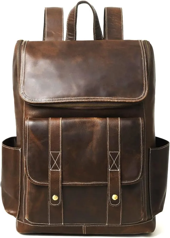 Buffalo Leather Backpack for Men & Women | Vintage Genuine Leather Laptop Backpack | Full Grain Brown Leather Backpacks Rucksack Knapsack with Padded Laptop Sleeve Best for Office Travel Use
