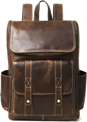 Buffalo Leather Backpack for Men & Women | Vintage Genuine Leather Laptop Backpack | Full Grain Brown Leather Backpacks Rucksack Knapsack with Padded Laptop Sleeve Best for Office Travel Use