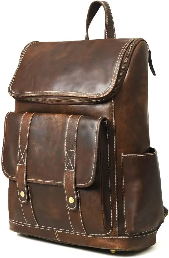 Buffalo Leather Backpack for Men & Women | Vintage Genuine Leather Laptop Backpack | Full Grain Brown Leather Backpacks Rucksack Knapsack with Padded Laptop Sleeve Best for Office Travel Use
