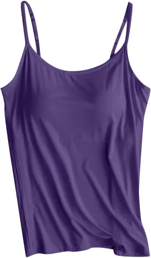 Built in Bra Tank Tops for Women 2024 Summer Casual, Padded Adjustable Spaghetti Strap Womens Camisole Tops