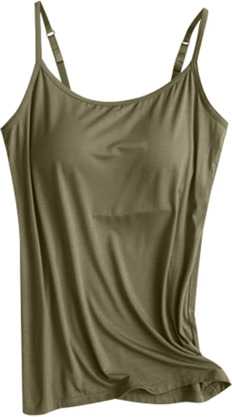 Built in Bra Tank Tops for Women 2024 Trendy Adjustable Spaghetti Padded Bra Camisole Basic Undershirts Yoga Tops