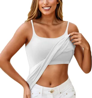 Built in Bra Tank Tops for Women 2024 Trendy Adjustable Spaghetti Padded Bra Camisole Basic Undershirts Yoga Tops